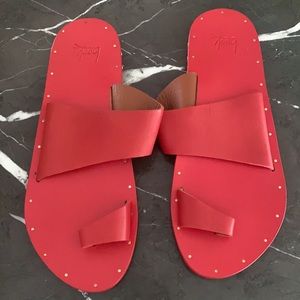 NWT Beek Finch Red Leather Hand Made Sandals, Size 10